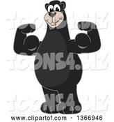 Vector Illustration of a Cartoon Black Bear School Mascot Flexing His Arm Muscles by Mascot Junction