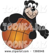 Vector Illustration of a Cartoon Black Bear School Mascot Grabbing a Basketball by Mascot Junction