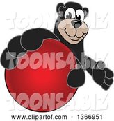 Vector Illustration of a Cartoon Black Bear School Mascot Grabbing a Dodgeball by Mascot Junction