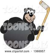 Vector Illustration of a Cartoon Black Bear School Mascot Grabbing a Puck and Holding a Hockey Stick by Mascot Junction
