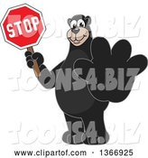 Vector Illustration of a Cartoon Black Bear School Mascot Holding out a Paw and a Stop Sign by Toons4Biz
