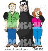 Vector Illustration of a Cartoon Black Bear School Mascot Posing with Parents of Students by Mascot Junction