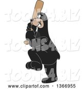 Vector Illustration of a Cartoon Black Bear School Mascot Swinging a Baseball Bat by Toons4Biz