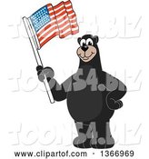 Vector Illustration of a Cartoon Black Bear School Mascot Waving an American Flag by Mascot Junction