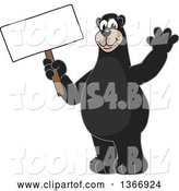 Vector Illustration of a Cartoon Black Bear School Mascot Waving and Holding a Blank Sign by Mascot Junction