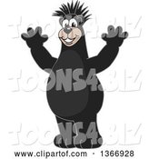 Vector Illustration of a Cartoon Black Bear School Mascot with a Mohawk, Cheering by Mascot Junction