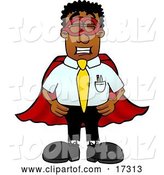 Vector Illustration of a Cartoon Black Business Man Mascot Dressed As a Super Hero by Mascot Junction