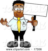 Vector Illustration of a Cartoon Black Business Man Mascot Holding a Blank Sign by Mascot Junction