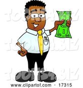 Vector Illustration of a Cartoon Black Business Man Mascot Holding a Dollar Bill by Toons4Biz