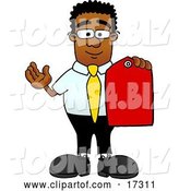 Vector Illustration of a Cartoon Black Business Man Mascot Holding a Red Sales Price Tag by Mascot Junction