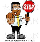 Vector Illustration of a Cartoon Black Business Man Mascot Holding a Stop Sign by Toons4Biz