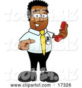 Vector Illustration of a Cartoon Black Business Man Mascot Holding a Telephone by Mascot Junction