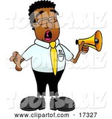 Vector Illustration of a Cartoon Black Business Man Mascot Screaming into a Megaphone by Toons4Biz