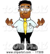 Vector Illustration of a Cartoon Black Business Man Mascot Standing with His Arms out by Mascot Junction