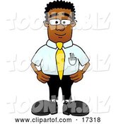 Vector Illustration of a Cartoon Black Business Man Mascot Standing with His Hands on His Hips While Supervising Employees by Mascot Junction