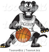 Vector Illustration of a Cartoon Black Jaguar Mascot Dribbling a Basketball by Mascot Junction