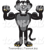 Vector Illustration of a Cartoon Black Jaguar Mascot Flexing His Muscles by Mascot Junction