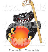 Vector Illustration of a Cartoon Black Jaguar Mascot Grabbing a Field Hockey Ball by Mascot Junction