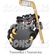 Vector Illustration of a Cartoon Black Jaguar Mascot Grabbing a Hockey Puck by Mascot Junction