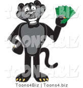 Vector Illustration of a Cartoon Black Jaguar Mascot Holding Cash by Toons4Biz