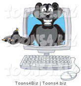 Vector Illustration of a Cartoon Black Jaguar Mascot in a Computer by Mascot Junction