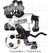 Vector Illustration of a Cartoon Black Jaguar Mascot Kicking a Soccer Ball by Mascot Junction