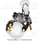 Vector Illustration of a Cartoon Black Jaguar Mascot Playing Lacrosse by Mascot Junction