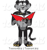 Vector Illustration of a Cartoon Black Jaguar Mascot Reading by Mascot Junction