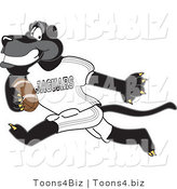 Vector Illustration of a Cartoon Black Jaguar Mascot Running with a Football by Mascot Junction