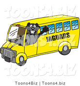 Vector Illustration of a Cartoon Black Jaguar Mascot School Bus Driver by Mascot Junction