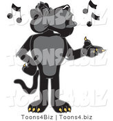 Vector Illustration of a Cartoon Black Jaguar Mascot Singing by Mascot Junction