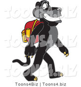 Vector Illustration of a Cartoon Black Jaguar Mascot Walking to School by Mascot Junction