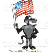 Vector Illustration of a Cartoon Black Jaguar Mascot Waving an American Flag by Mascot Junction