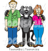 Vector Illustration of a Cartoon Black Jaguar Mascot with Adults by Mascot Junction