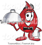 Vector Illustration of a Cartoon Blood Droplet Mascot Dressed As a Waiter and Holding a Serving Platter by Mascot Junction
