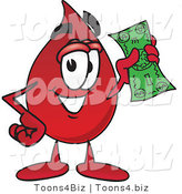Vector Illustration of a Cartoon Blood Droplet Mascot Holding a Dollar Bill by Mascot Junction