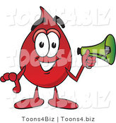 Vector Illustration of a Cartoon Blood Droplet Mascot Holding a Megaphone by Mascot Junction