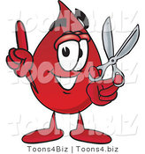 Vector Illustration of a Cartoon Blood Droplet Mascot Holding a Pair of Scissors by Mascot Junction