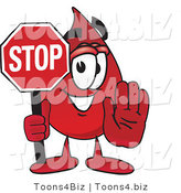 Vector Illustration of a Cartoon Blood Droplet Mascot Holding a Stop Sign by Mascot Junction