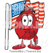 Vector Illustration of a Cartoon Blood Droplet Mascot Pledging Allegiance to an American Flag by Toons4Biz