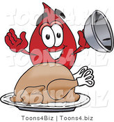 Vector Illustration of a Cartoon Blood Droplet Mascot Serving a Thanksgiving Turkey on a Platter by Toons4Biz