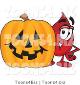 Vector Illustration of a Cartoon Blood Droplet Mascot with a Carved Halloween Pumpkin by Mascot Junction