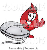 Vector Illustration of a Cartoon Blood Droplet Mascot with a Computer Mouse by Mascot Junction