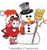 Vector Illustration of a Cartoon Blood Droplet Mascot with a Snowman on Christmas by Toons4Biz