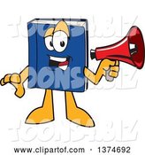 Vector Illustration of a Cartoon Blue Book Mascot Announcing with a Megaphone by Mascot Junction