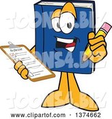 Vector Illustration of a Cartoon Blue Book Mascot Holding a Checklist on a Clip Board and a Pencil by Toons4Biz