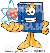 Vector Illustration of a Cartoon Blue Book Mascot Holding an Atom by Toons4Biz