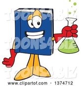 Vector Illustration of a Cartoon Blue Book Mascot Scientist Holding a Bubbly Flask by Mascot Junction