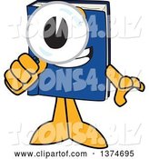 Vector Illustration of a Cartoon Blue Book Mascot Searching with a Magnifying Glass by Mascot Junction