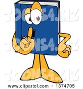 Vector Illustration of a Cartoon Blue Book Mascot Shushing by Mascot Junction